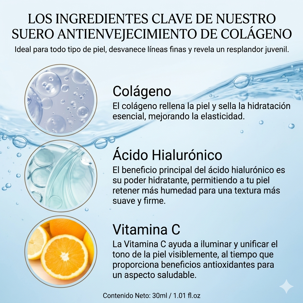 Serum Facial Botox: Fórmula Triple Acción 💧 Ácido Hialurónico 🧬 Colágeno Activo y 🍊 Vitamina C