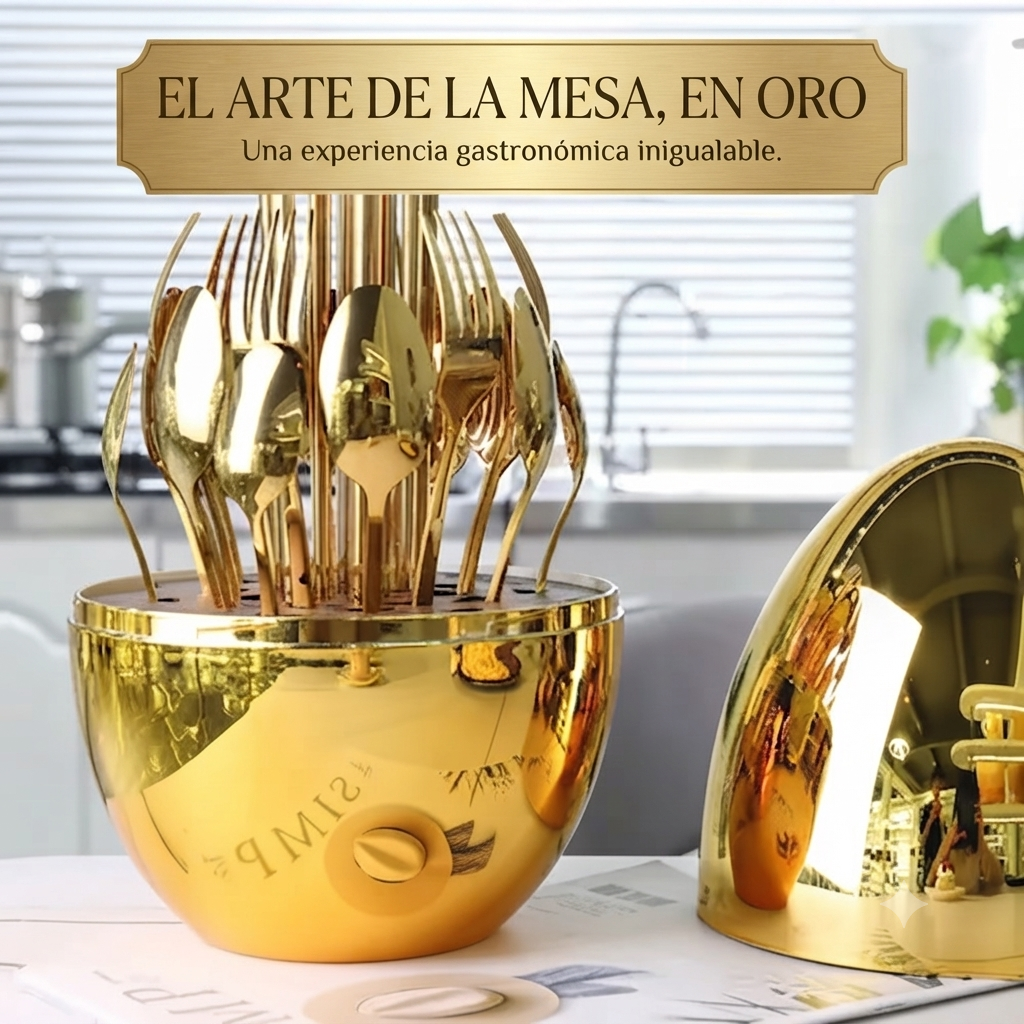 ¡Exclusivo y Elegante! Cubiertos Acero Inoxidable Oro Huevo; 24 pzs 🍴🧑🏻🍳