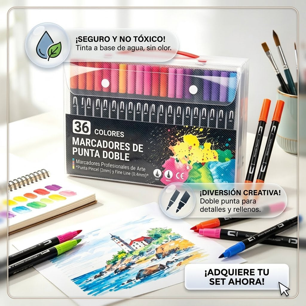 🔥🤯Marcadores Doble Punta Pincel🧑🏻🎨🎨Dale color a tus ideas 💡