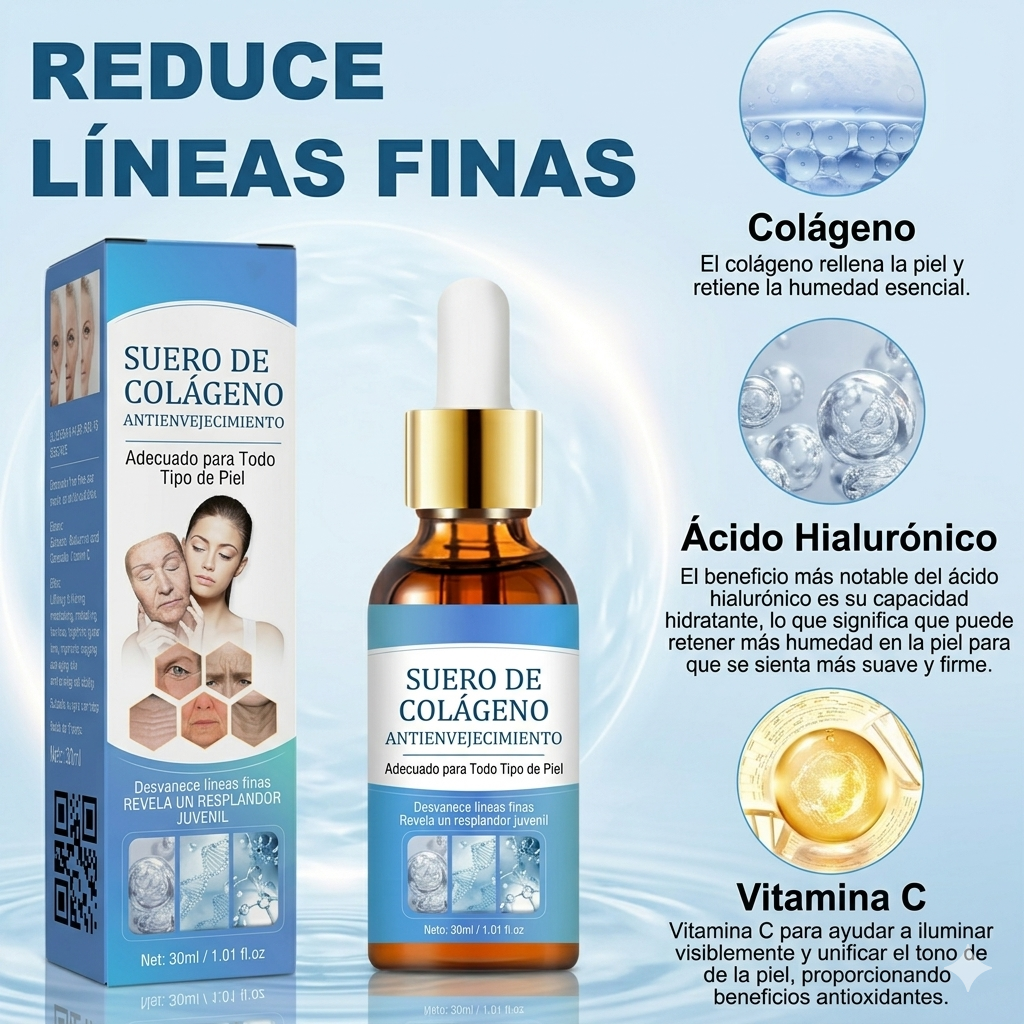 Serum Facial Botox: Fórmula Triple Acción 💧 Ácido Hialurónico 🧬 Colágeno Activo y 🍊 Vitamina C