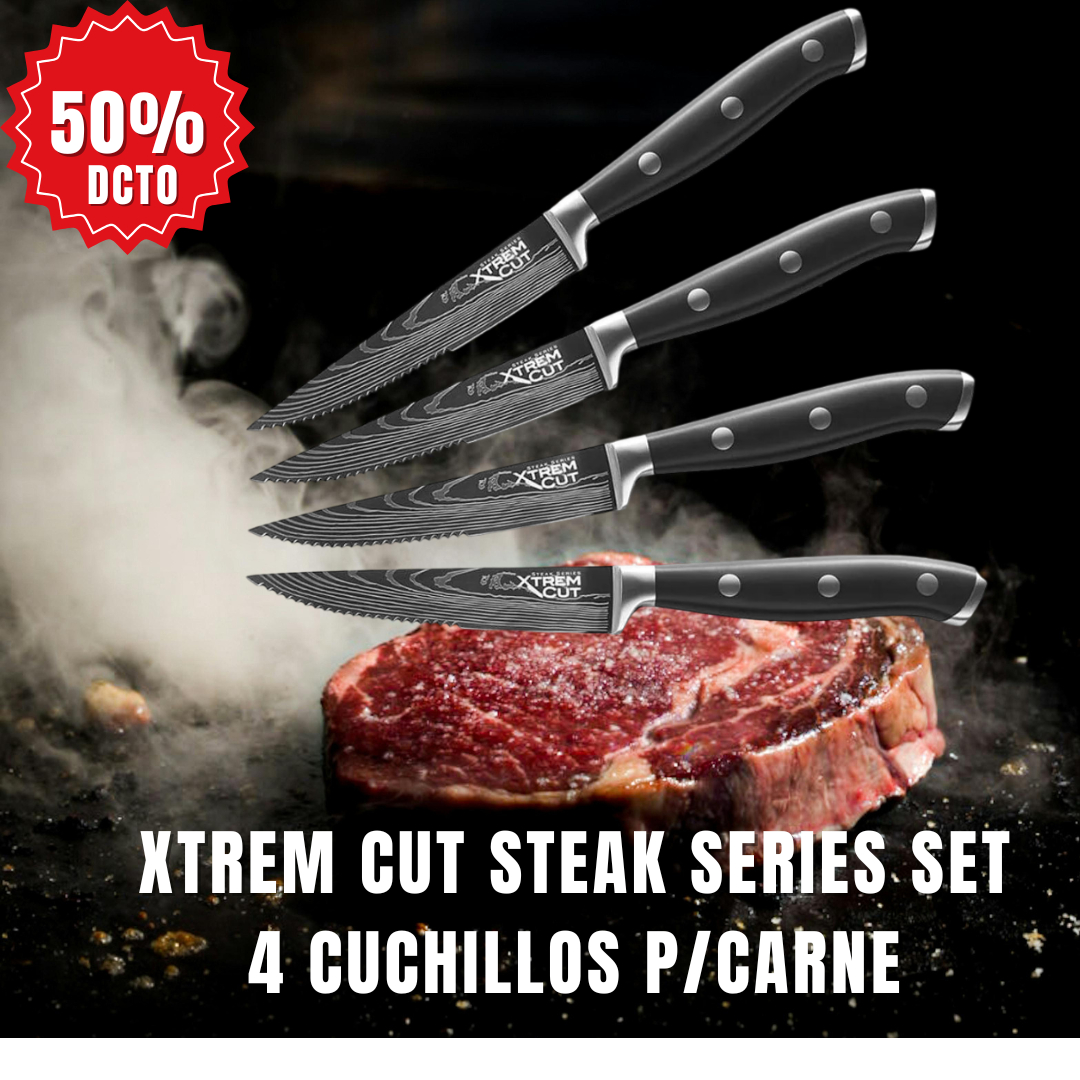 SET 4 CUCHILLOS XTREM: 🔥Cuchillos de Cocina Profesionales Cut Steak 🔪🧑‍🍳de Mango Ergonómico 4 Piezas