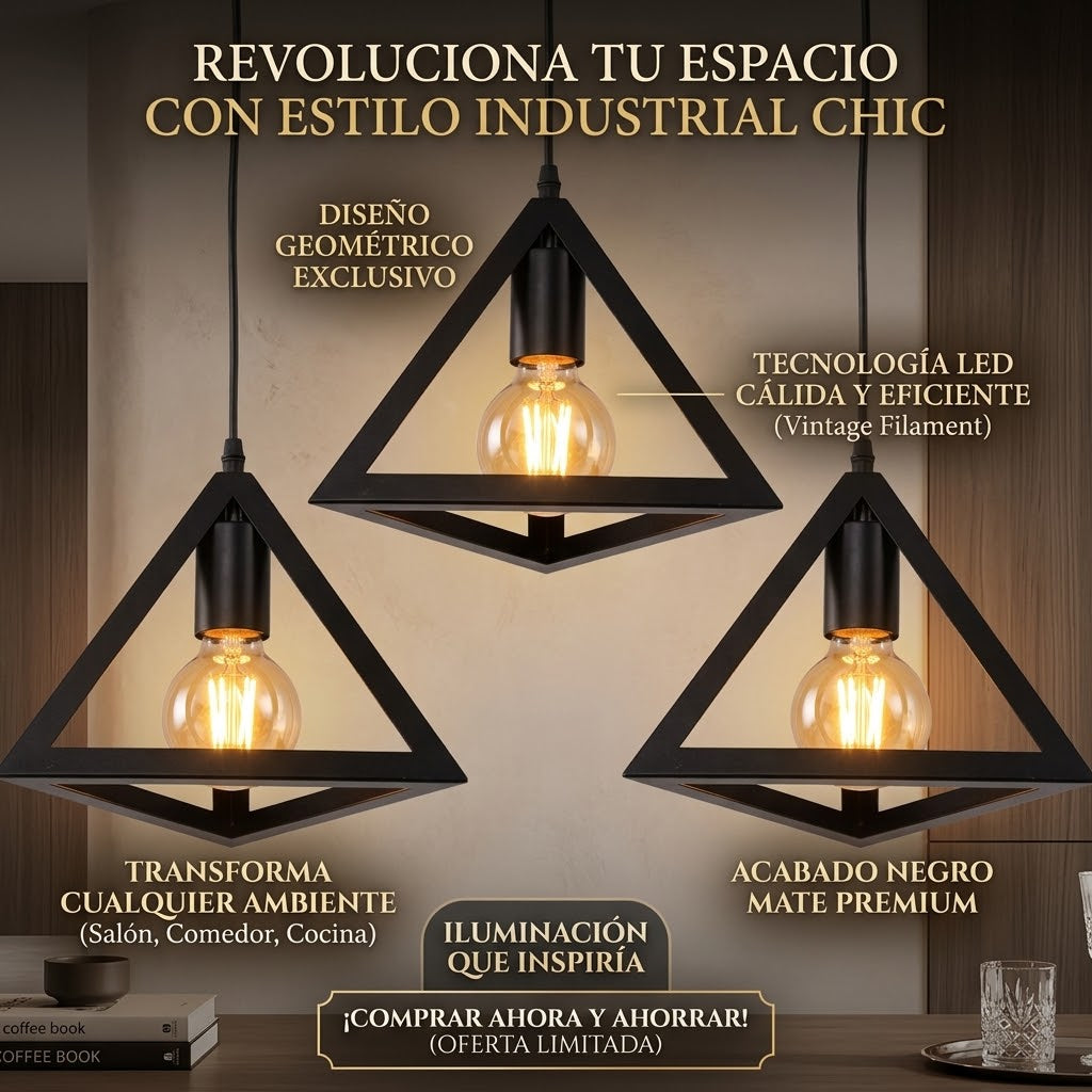 Lampara Colgante Forma Triangulo 3 Luces