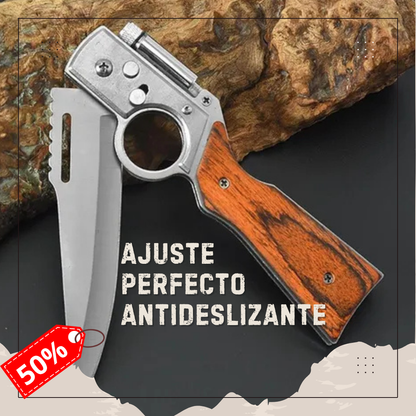 Navaja Automatica Tactica Diseño Rifle Con Linterna Y Funda:🔥 la Mejor herramienta🎁