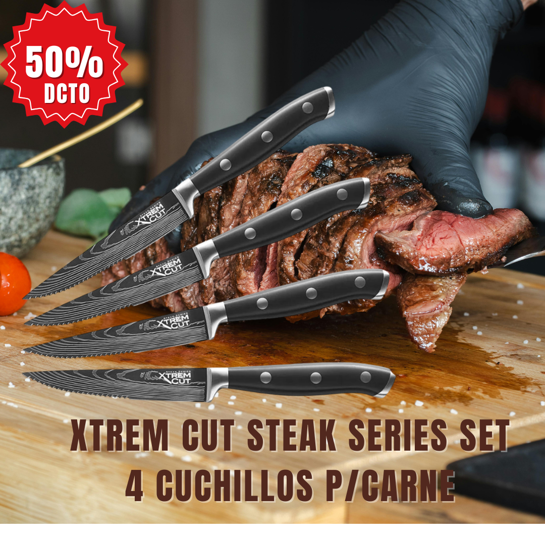 SET 4 CUCHILLOS XTREM: 🔥Cuchillos de Cocina Profesionales Cut Steak 🔪🧑‍🍳de Mango Ergonómico 4 Piezas