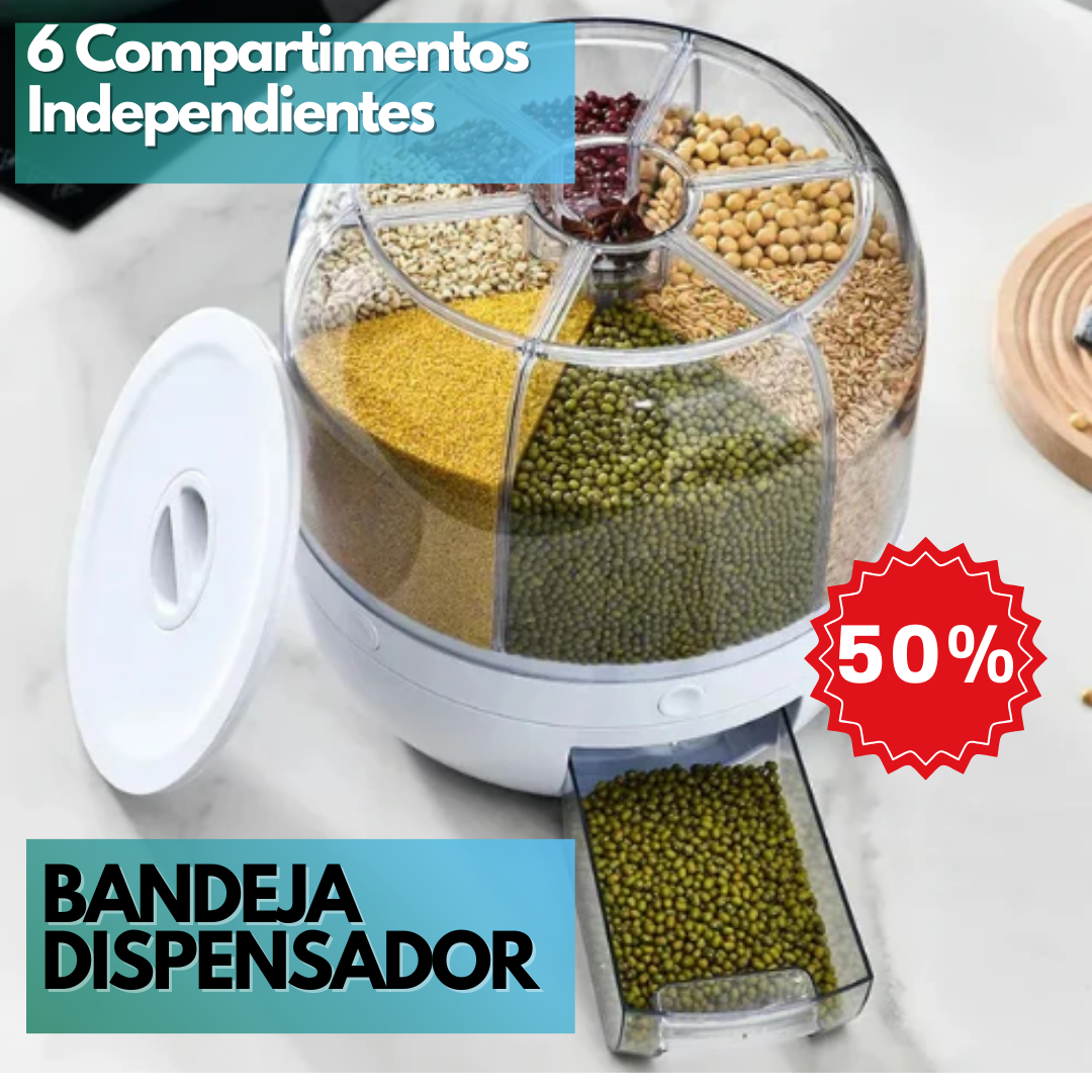 Dispensador de granos premium giratorio de 360° con 6 rejillas: con bandeja