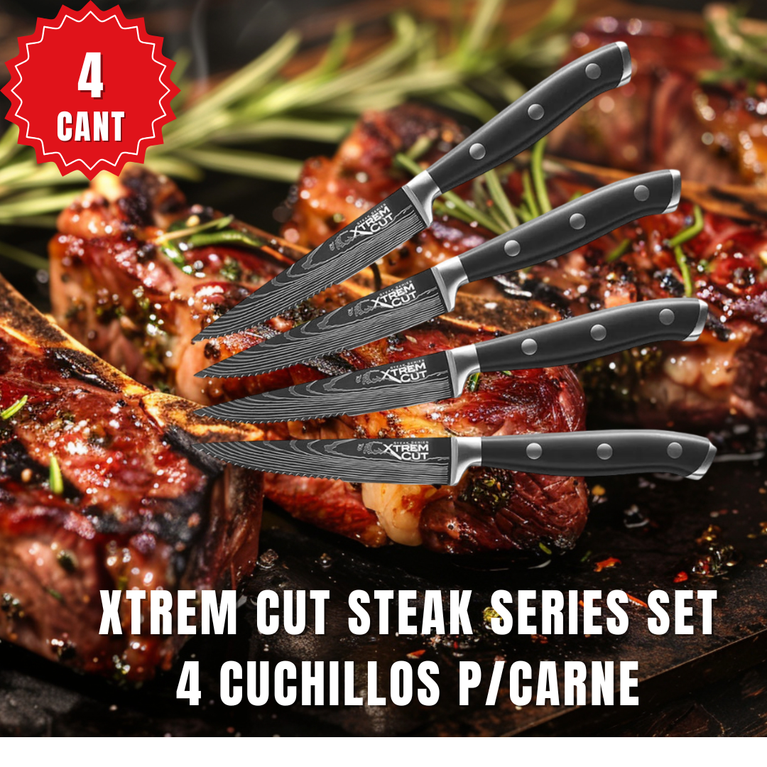 SET 4 CUCHILLOS XTREM: 🔥Cuchillos de Cocina Profesionales Cut Steak 🔪🧑‍🍳de Mango Ergonómico 4 Piezas