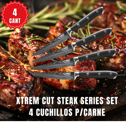 SET 4 CUCHILLOS XTREM: 🔥Cuchillos de Cocina Profesionales Cut Steak 🔪🧑‍🍳de Mango Ergonómico 4 Piezas