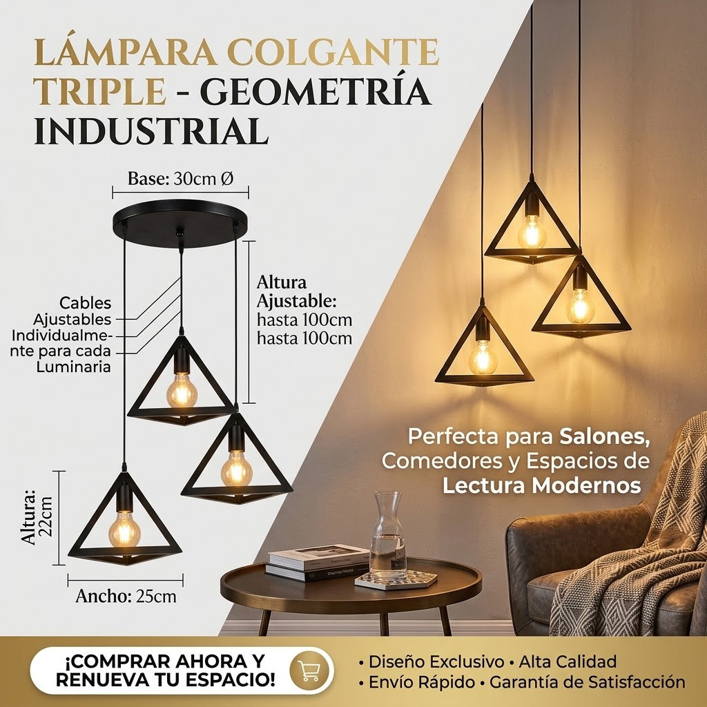 Lampara Colgante Forma Triangulo 3 Luces