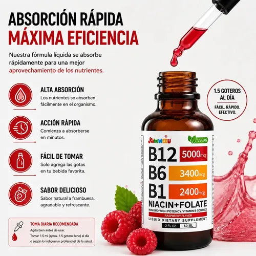 Complejo Vitamínico B12, B6, B1 + B3 y 🔥Folato: Energía Pura en una Sola Dosis🛡️
