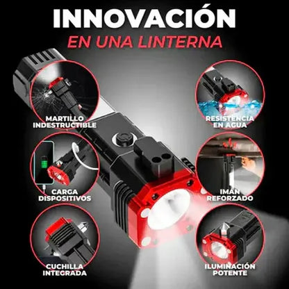 Linterna Tactica 4 en 1 Martillo De Seguridad