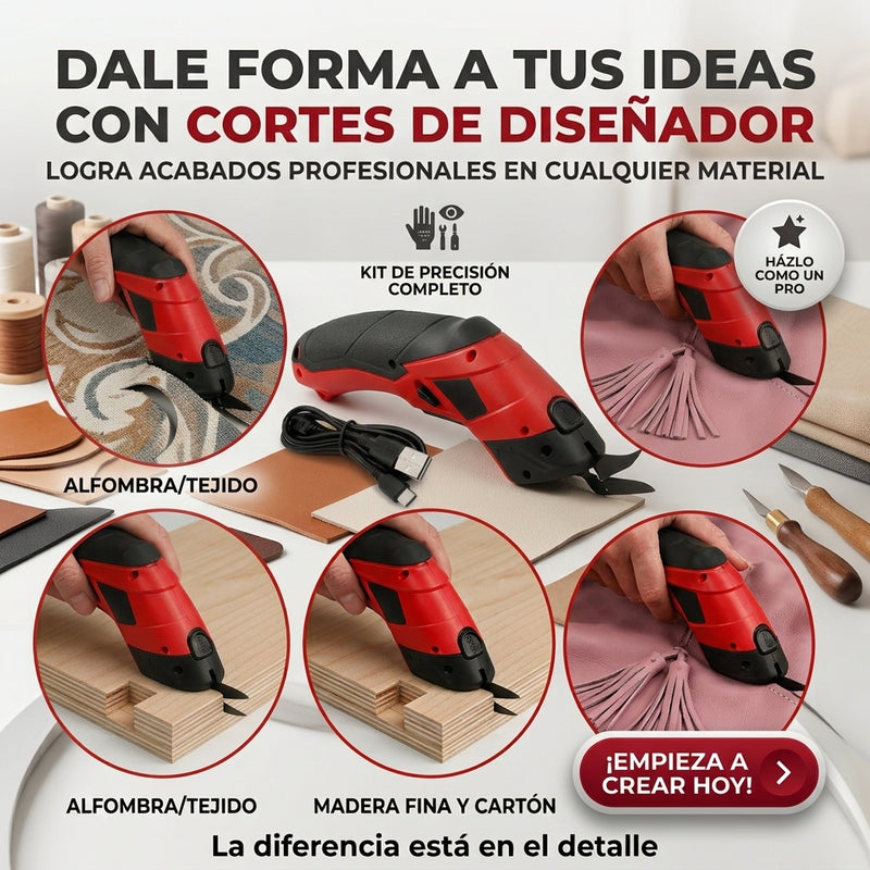 Tijera eléctrica cortando tela