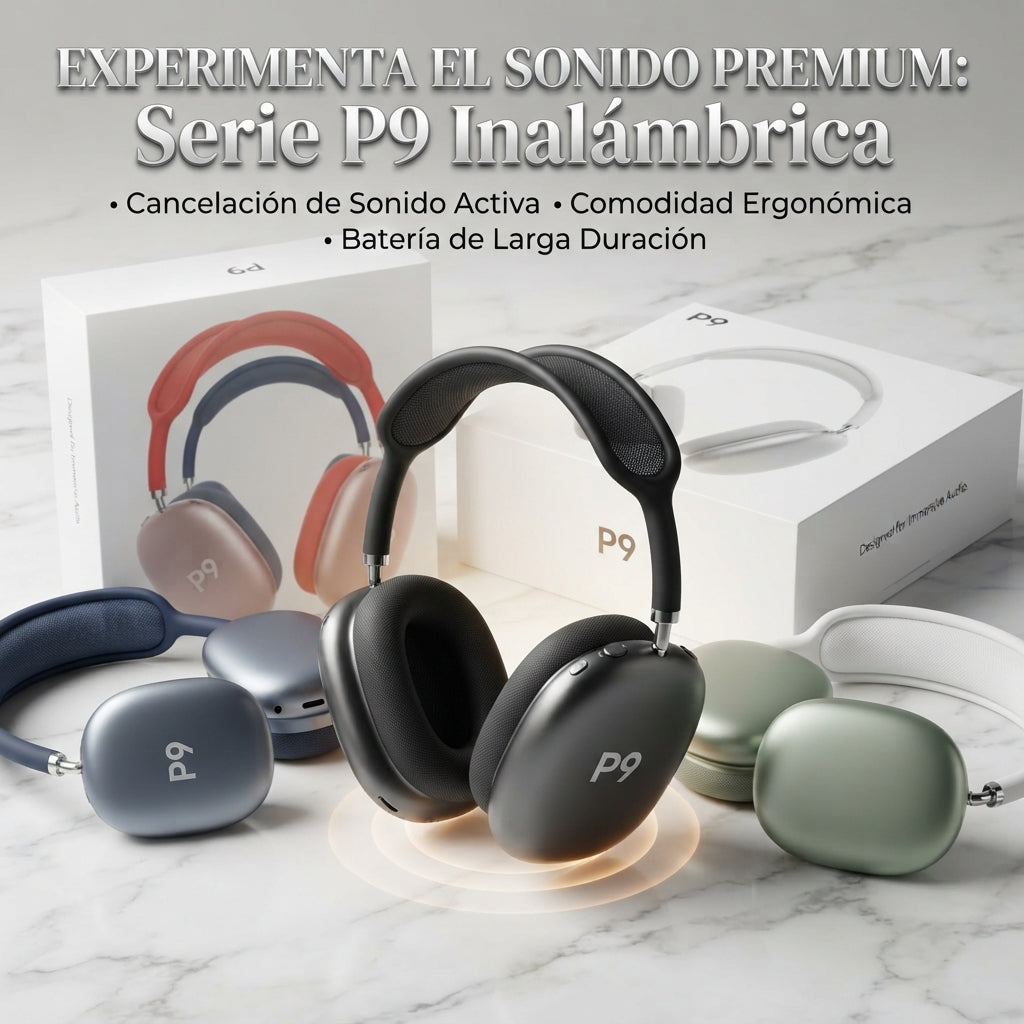 Colores disponibles audífonos P9: verde, negro, celeste, rosado y gris