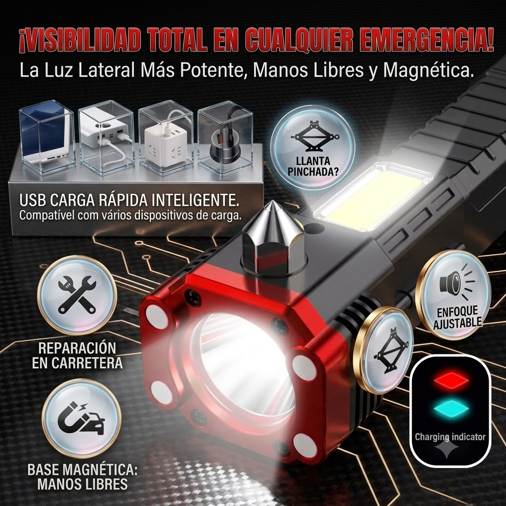 Linterna Tactica 4 en 1 Martillo De Seguridad