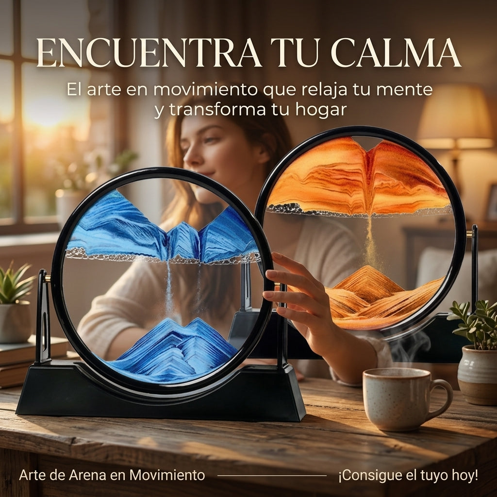 Adorno reloj de arena forma montaña sobre mesa de living