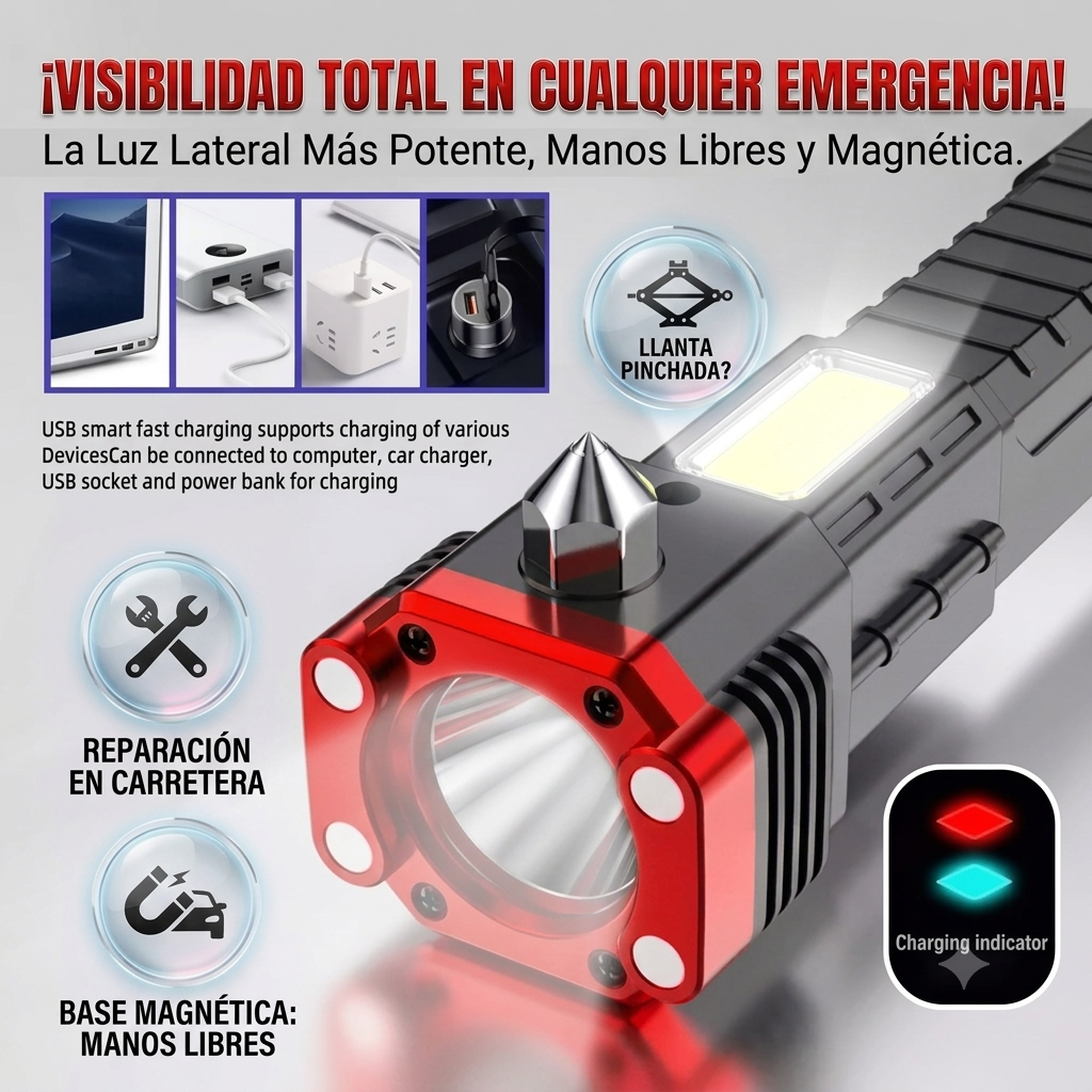 Linterna Tactica 4 en 1 Martillo De Seguridad