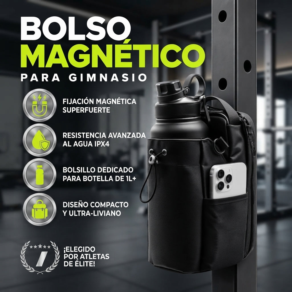 Bolso magnético colgado en barra de gimnasio
