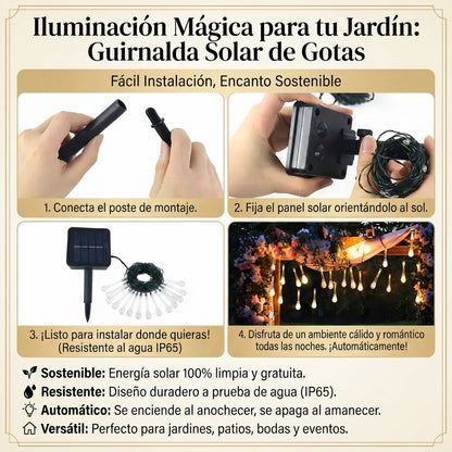 Magia🌟 Solar para tu Jardín: Guirnalda de Cristales 💦Multicolor Solar Gotas😉