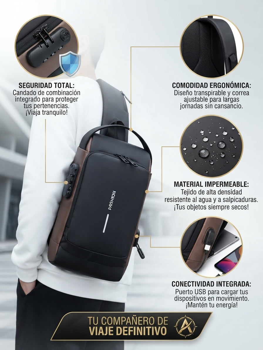 Textura del material anticorte e impermeable del bolso