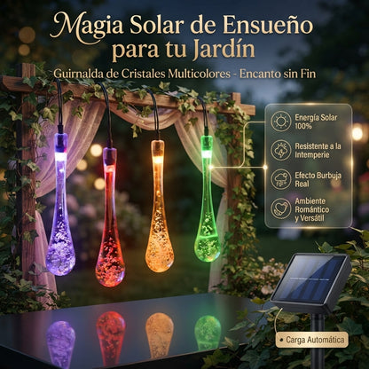 Magia🌟 Solar para tu Jardín: Guirnalda de Cristales 💦Multicolor Solar Gotas😉