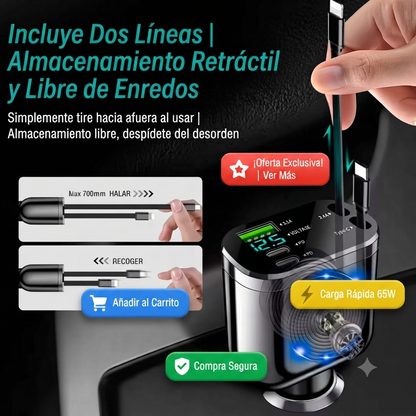 PowerDash M4🔥 Cargador Inteligente para Auto: 🤯Energía Total sin Enredos🚗