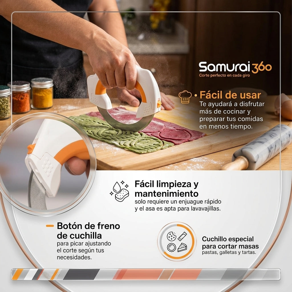 Samurai360 🔪Cuchillo Circular Giratorio🔥La forma rápida y segura de cocinar👩🏻‍🍳