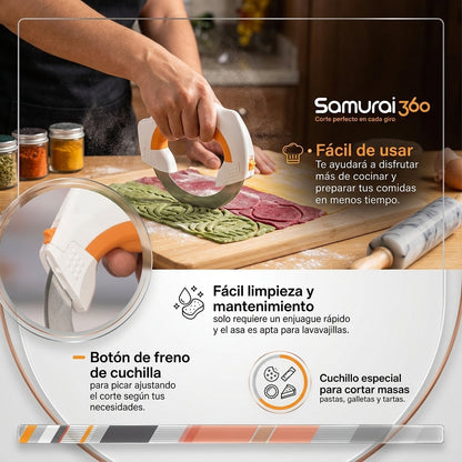 Samurai360 🔪Cuchillo Circular Giratorio🔥La forma rápida y segura de cocinar👩🏻‍🍳