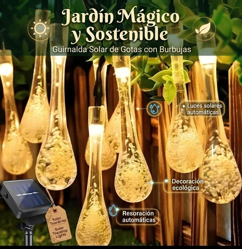 Magia🌟 Solar para tu Jardín: Guirnalda de Cristales 💦Multicolor Solar Gotas😉