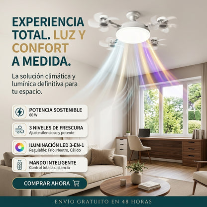 😯💨Ventilador/Lampara: 4 Aspas, 4 modos de Iluminación 💡Inteligente🤯💨