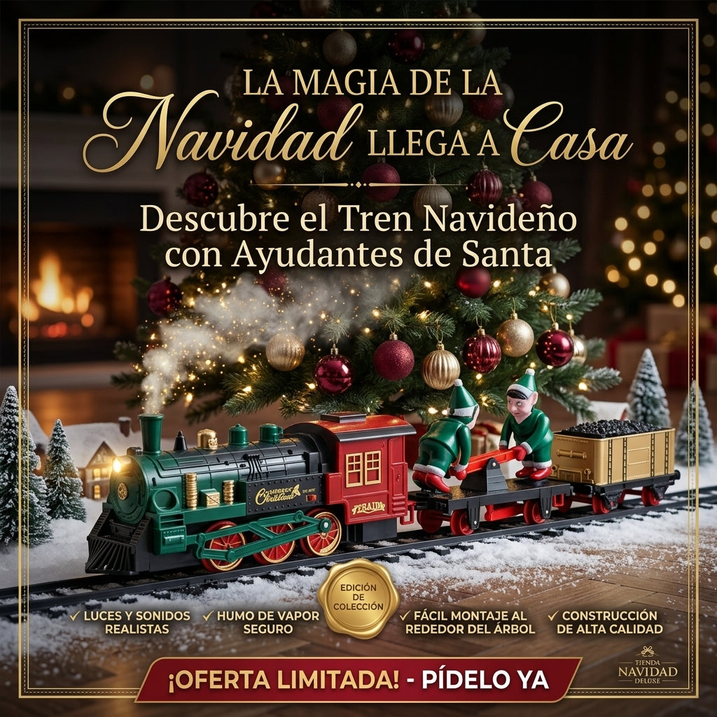 Tren eléctrico navideño con humo, luces y sonido