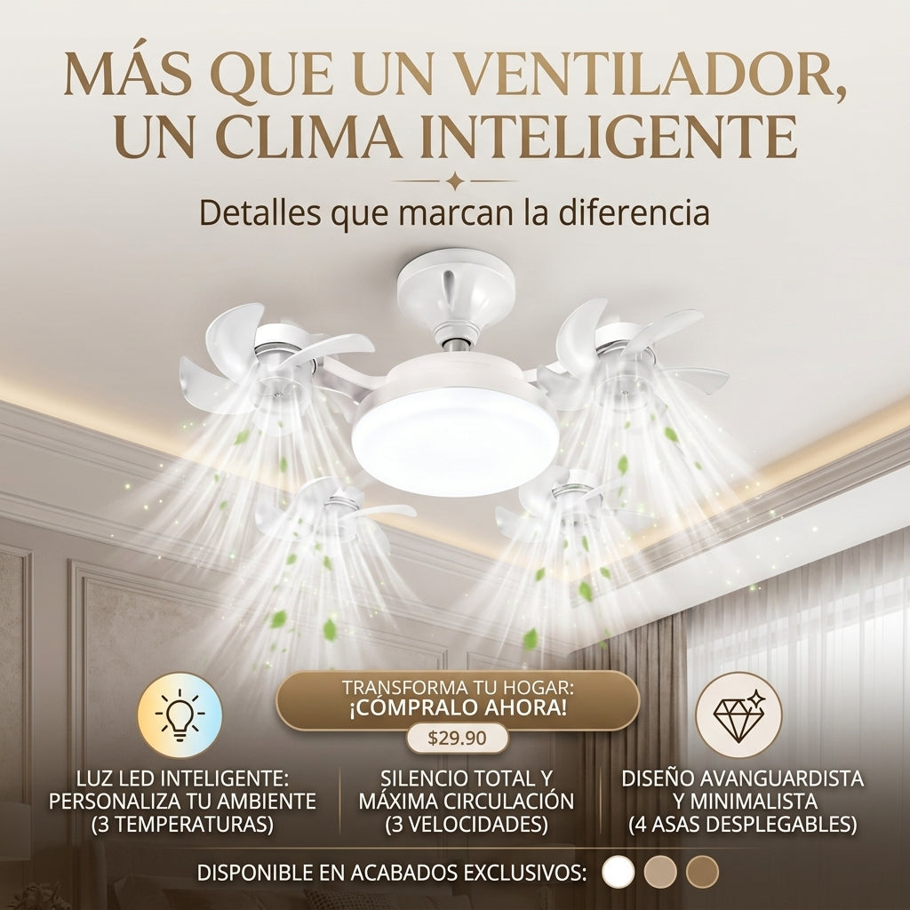 😯💨Ventilador/Lampara: 4 Aspas, 4 modos de Iluminación 💡Inteligente🤯💨
