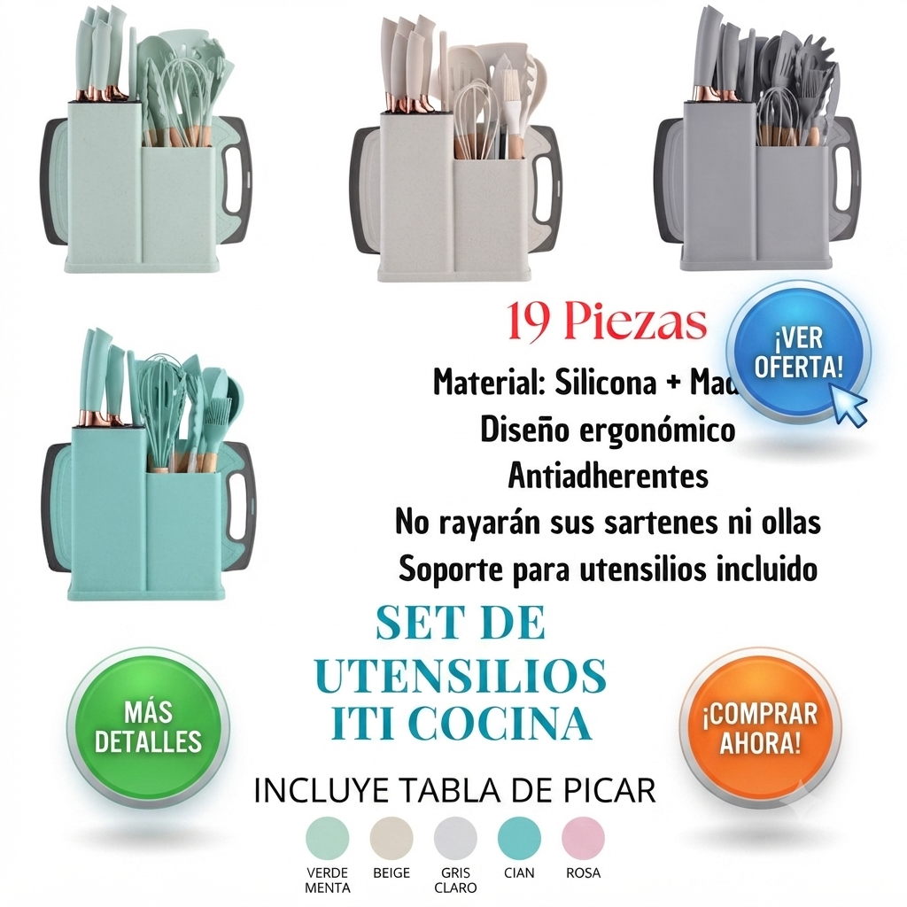 Kit Utensilios Cocina Silicona 19 Piezas