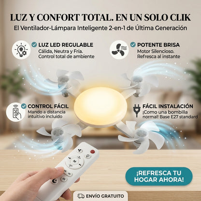 😯💨Ventilador/Lampara: 4 Aspas, 4 modos de Iluminación 💡Inteligente🤯💨