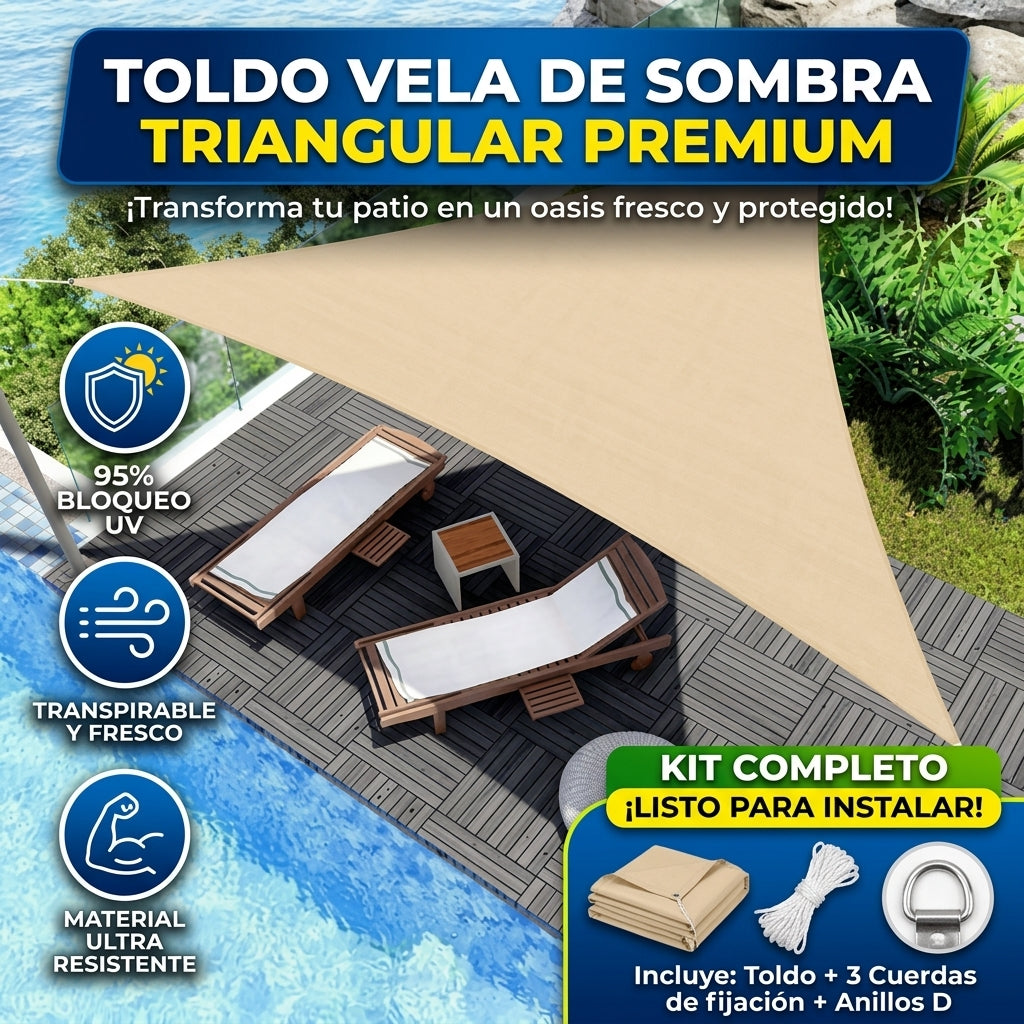 Reposeras bajo el toldo vela junto a la piscina protegidas del sol