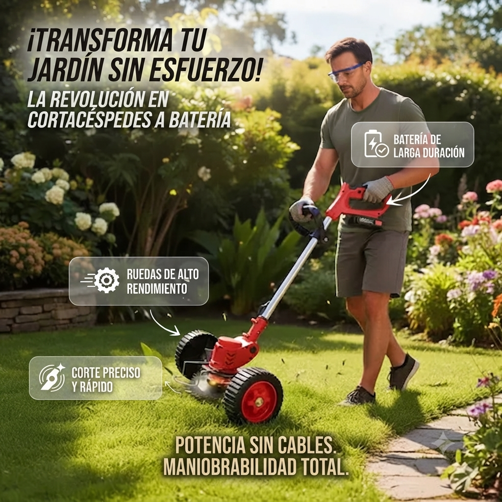 Podadora Inalambrica Cesped Ruedas