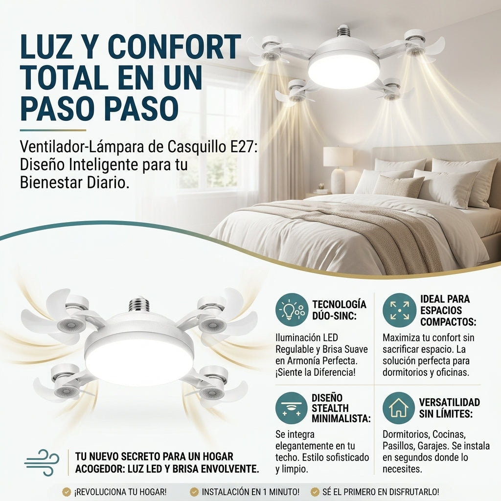 😯💨Ventilador/Lampara: 4 Aspas, 4 modos de Iluminación 💡Inteligente🤯💨