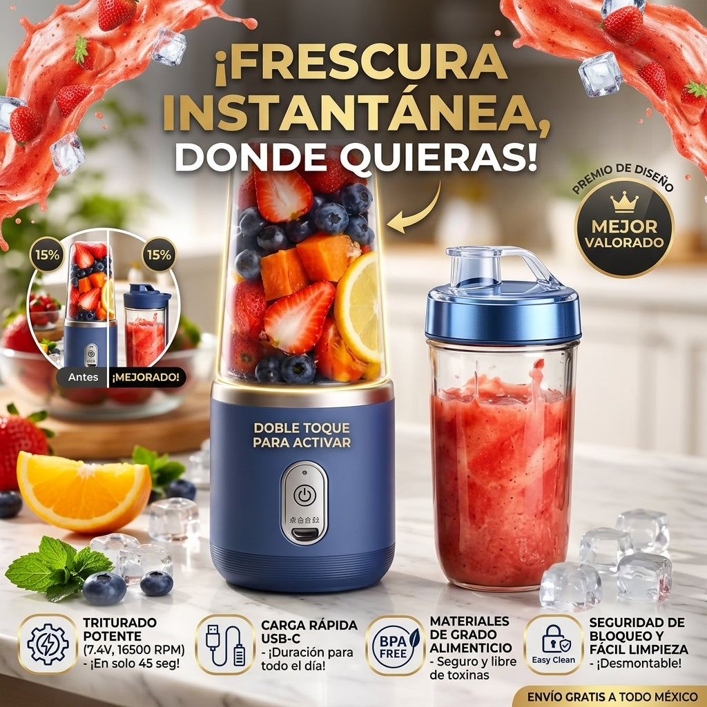 🍋‍🟩🍑🥤Mini Batidora 2 Vasos De 400ml🫟