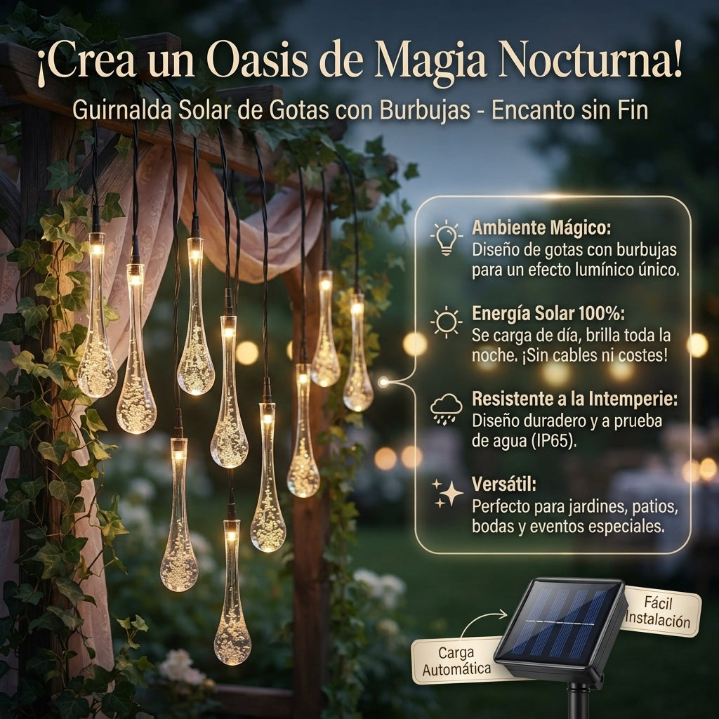 Magia🌟 Solar para tu Jardín: Guirnalda de Cristales 💦Multicolor Solar Gotas😉