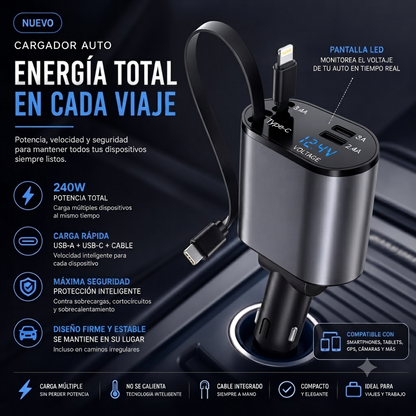 PowerDash M4🔥 Cargador Inteligente para Auto: 🤯Energía Total sin Enredos🚗