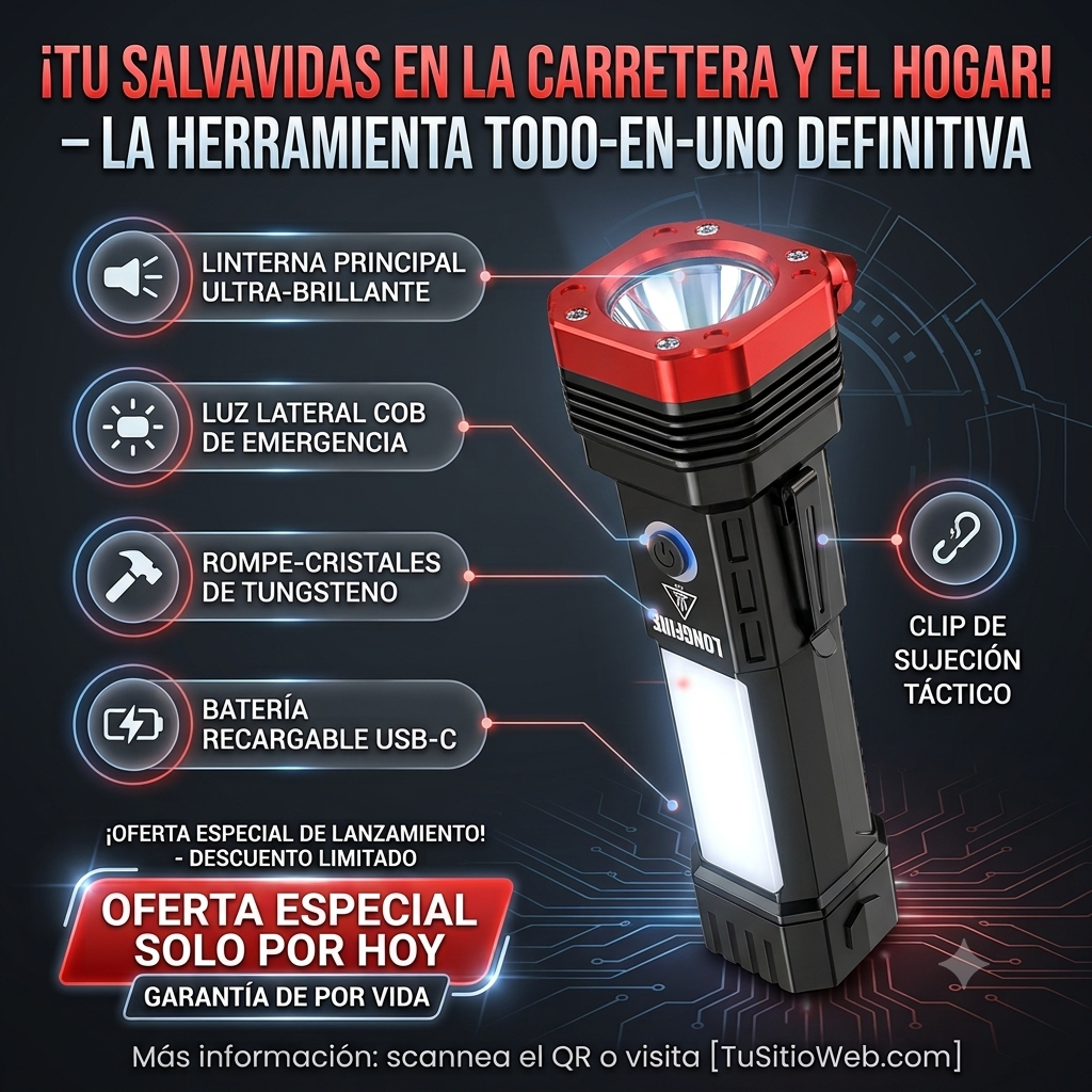 Linterna Tactica 4 en 1 Martillo De Seguridad
