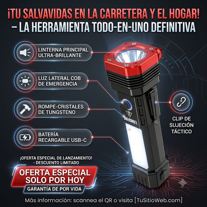 Linterna Tactica 4 en 1 Martillo De Seguridad