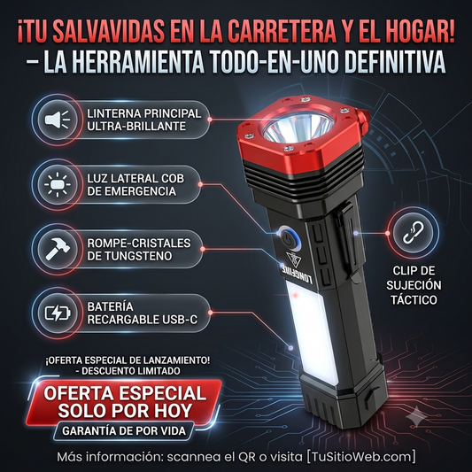 Linterna Tactica 4 en 1 Martillo De Seguridad