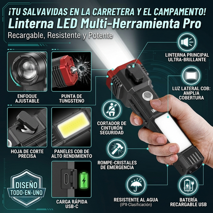 Linterna Tactica 4 en 1 Martillo De Seguridad
