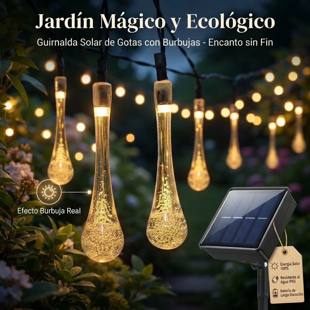 Magia🌟 Solar para tu Jardín: Guirnalda de Cristales 💦Multicolor Solar Gotas😉