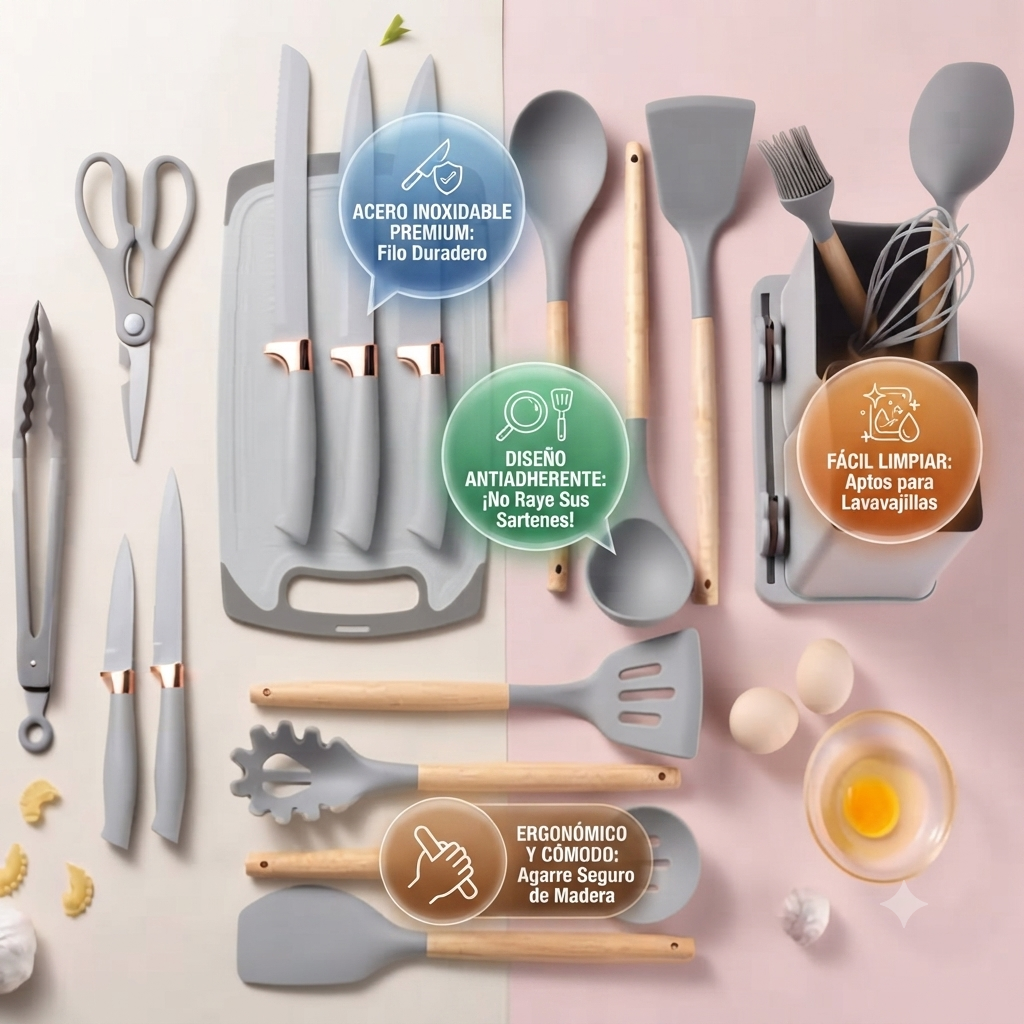 Kit Utensilios Cocina Silicona 19 Piezas