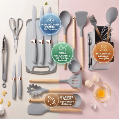 Kit Utensilios Cocina Silicona 19 Piezas