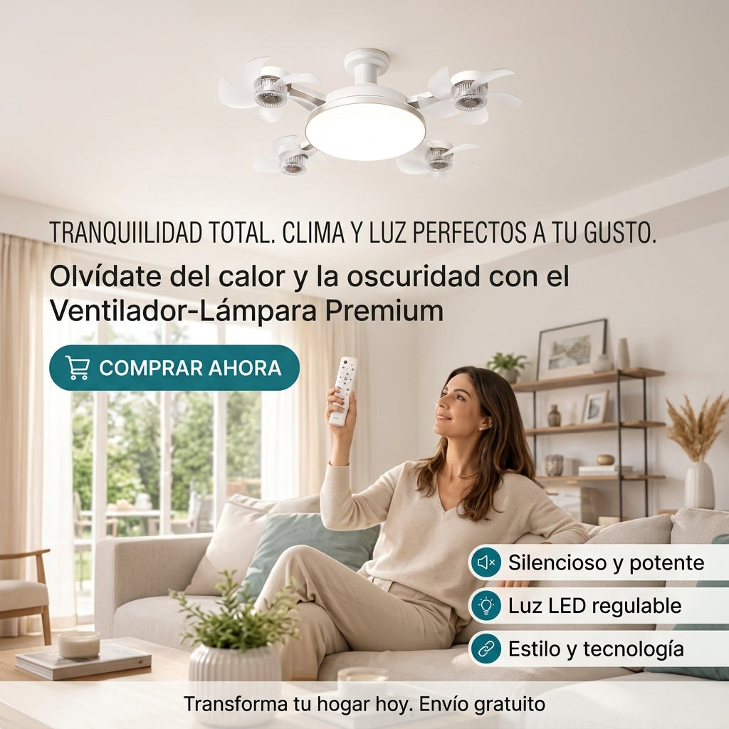 😯💨Ventilador/Lampara: 4 Aspas, 4 modos de Iluminación 💡Inteligente🤯💨