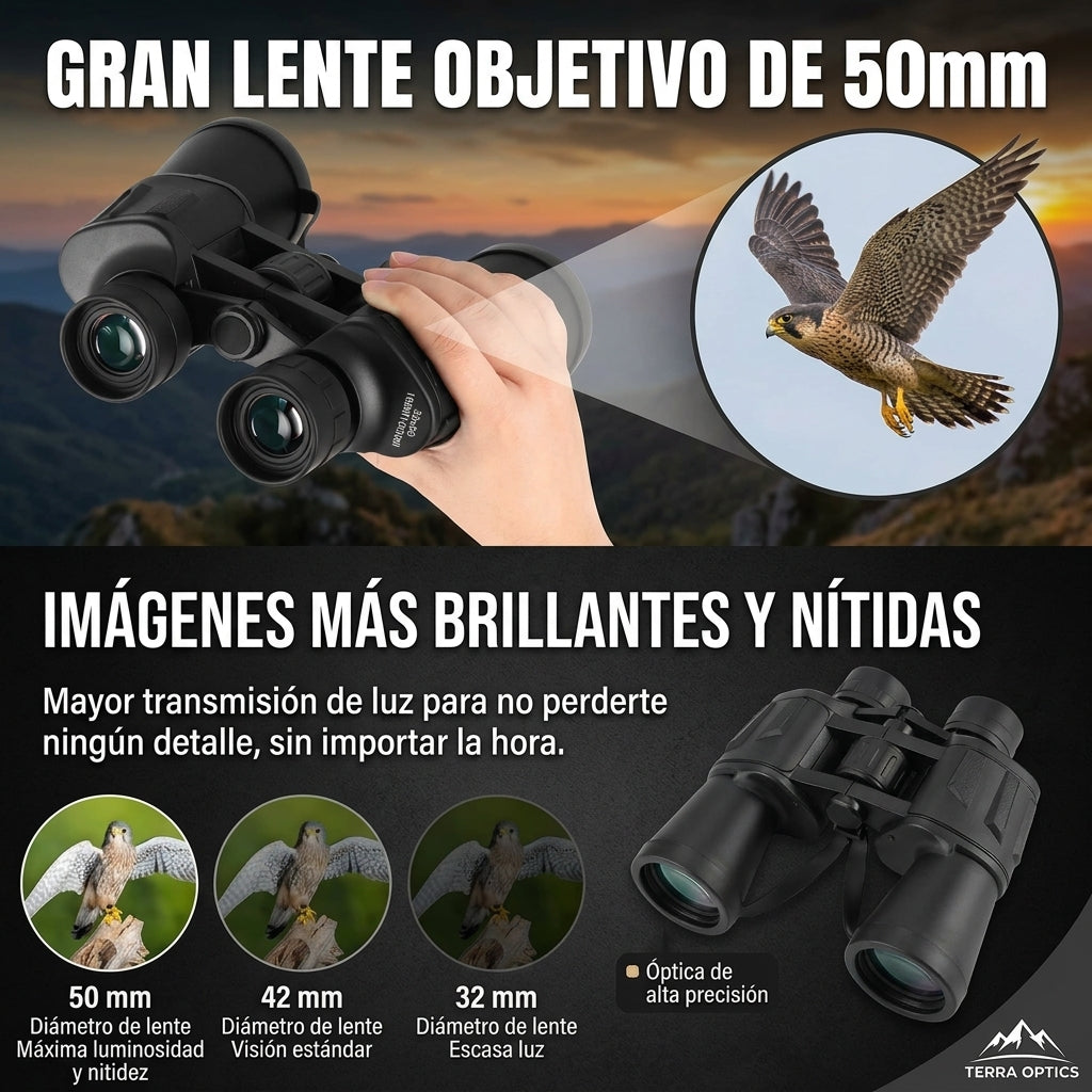 Cliente usando binoculares militares en exteriores