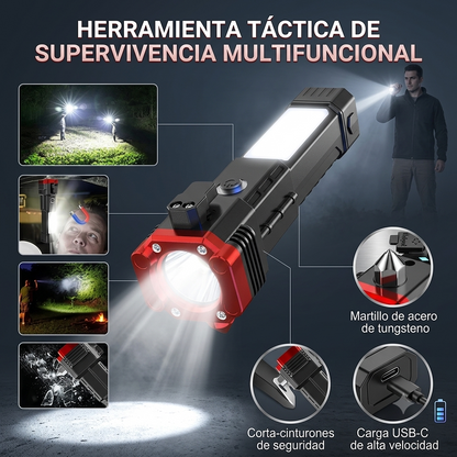 Linterna Tactica 4 en 1 Martillo De Seguridad