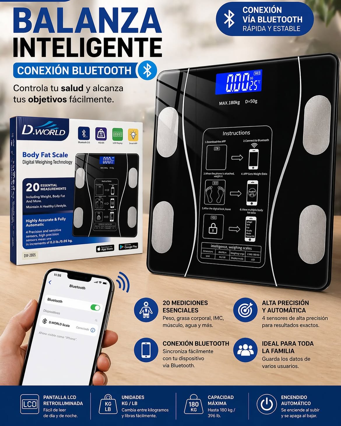 👉🏻🛡️Báscula Electrónica Balanza Bluetooth🔥💪🏻Controla tu Salud y Alcanza tus Objetivos