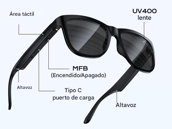 😎🔥Lentes inteligentes con Bluetooth 5.3, 🤯control táctil, llamadas. música🧏🏻‍♀️🔥 y filtro UV,⛱️